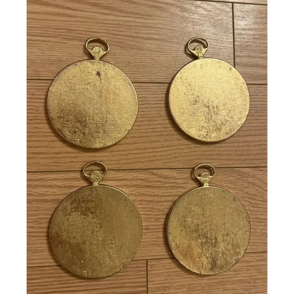Vintage SET Of 4 Pocket Watch COASTERS Metal Gold Toned 3739/66